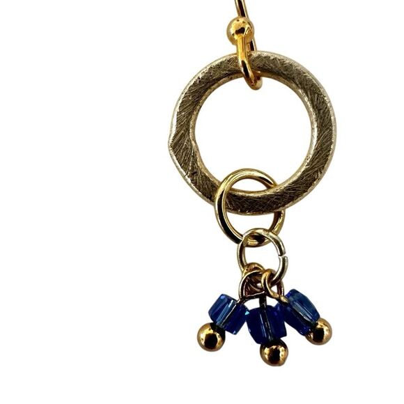 Elaine Chu Handcrafted Gold & Blue Beaded Dangle Earrings - Picture 8 of 8